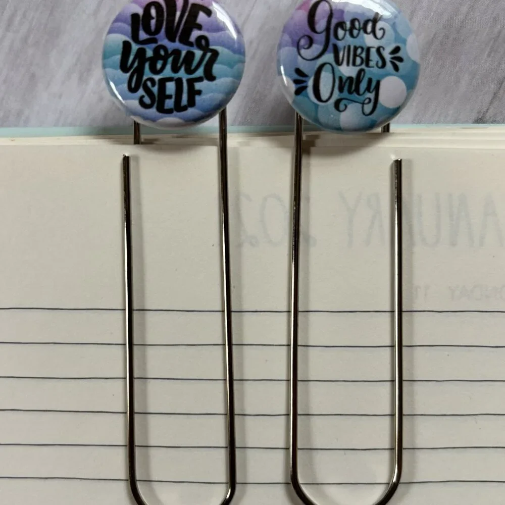 Love Yourself & Good Vibes Only Jumbo Planner Clips - Motivational Bookmark Set